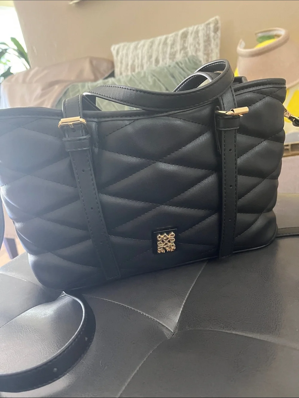 9 West Quilted crossbody/tote with Gold Accent